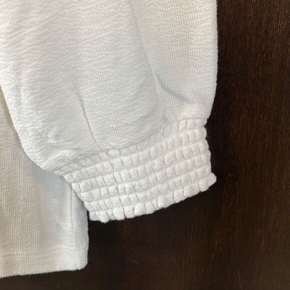 J Crew Smocked Sleeve Cream Top Size Medium - Picture 5 of 7